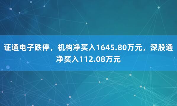 证通电子跌停，机构净买入1645.80万元，深股通净买入112.08万元