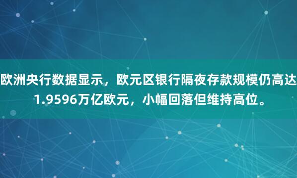 欧洲央行数据显示,欧元区银行隔夜存款规模仍高达1.9596万亿欧元,小幅回落但维持高位。