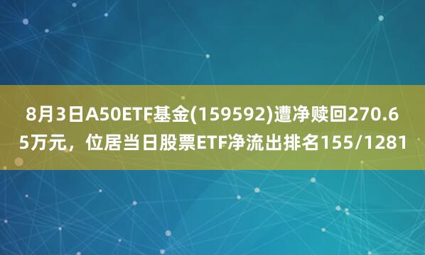 8月3日A50ETF基金(159592)遭净赎回270.65万元,位居当日股票ETF净流出排名155/1281
