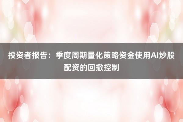 投资者报告：季度周期量化策略资金使用AI炒股配资的回撤控制