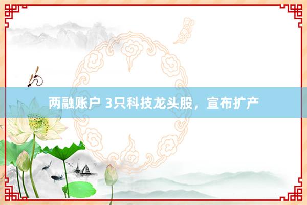 两融账户 3只科技龙头股，宣布扩产