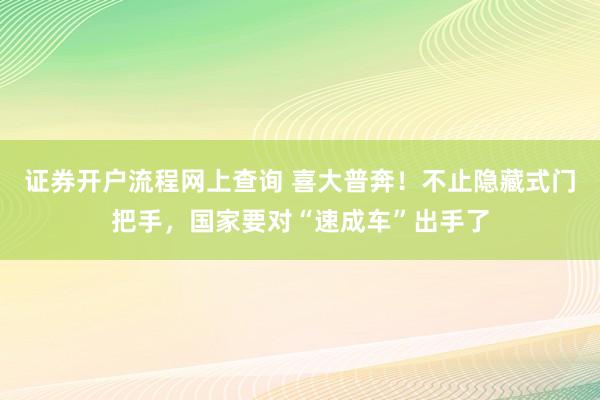证券开户流程网上查询 喜大普奔！不止隐藏式门把手，国家要对“速成车”出手了