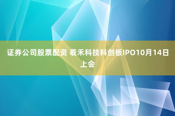 证券公司股票配资 羲禾科技科创板IPO10月14日上会